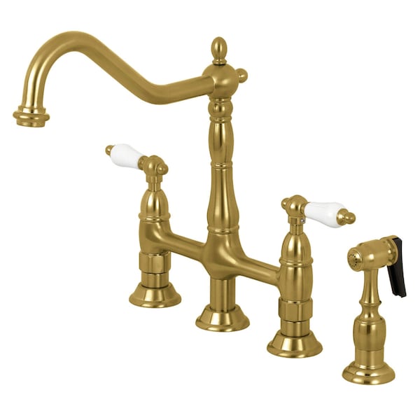 KS1277PLBS Heritage Bridge Kitchen Faucet W/Brass Sprayer, Brass